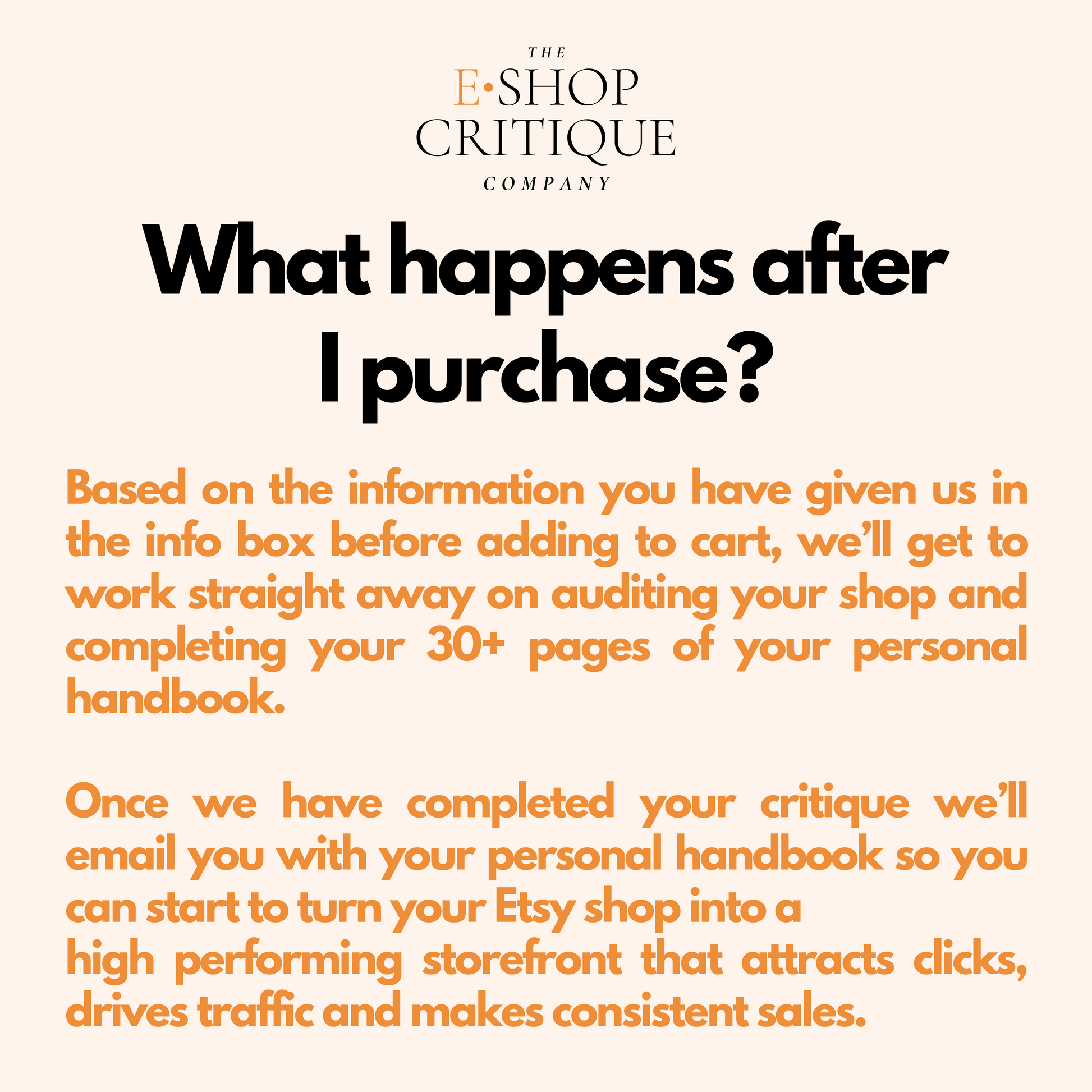 What happens after purchasing an Etsy shop critique: expert review completed in a few days and sent via email with personalized SEO and listing feedback.